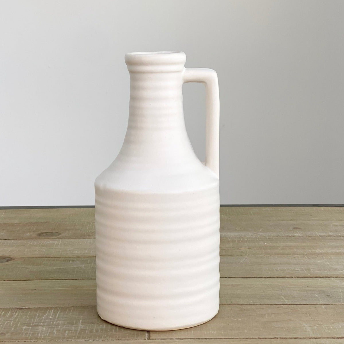 Ceramic White Bottle Vase with Side Handle
