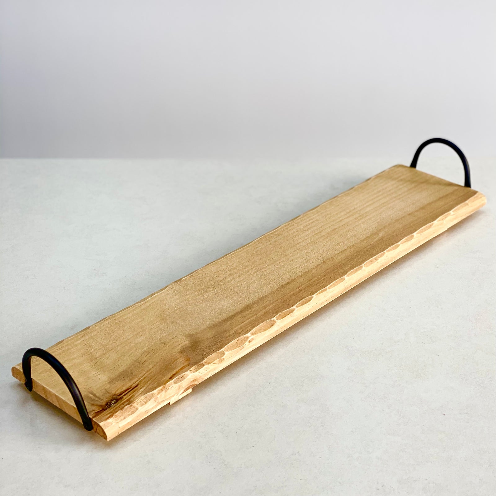Long Natural Wooden Tray With Metal Handle