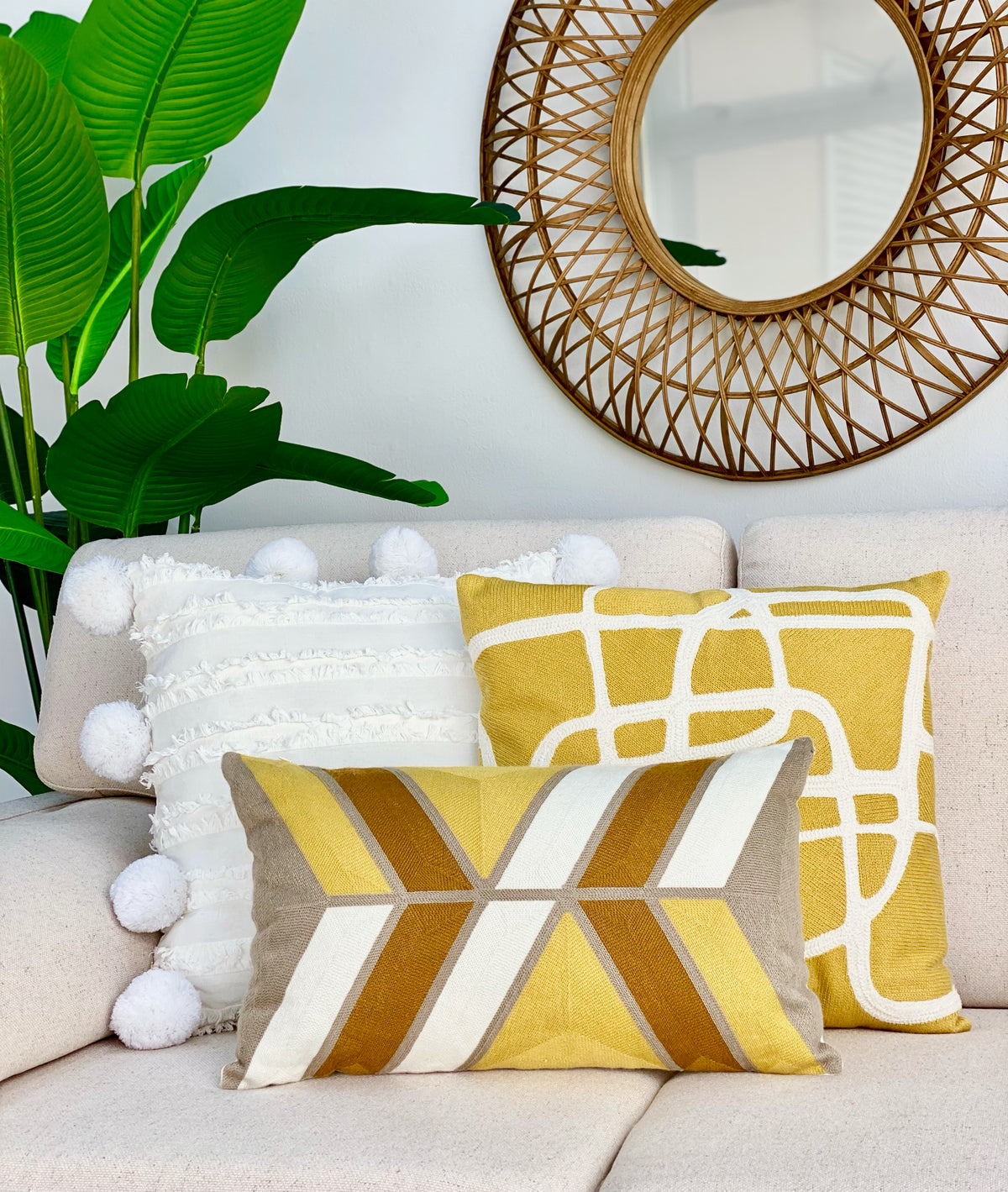 Embroidered Retro Mustard Pillow