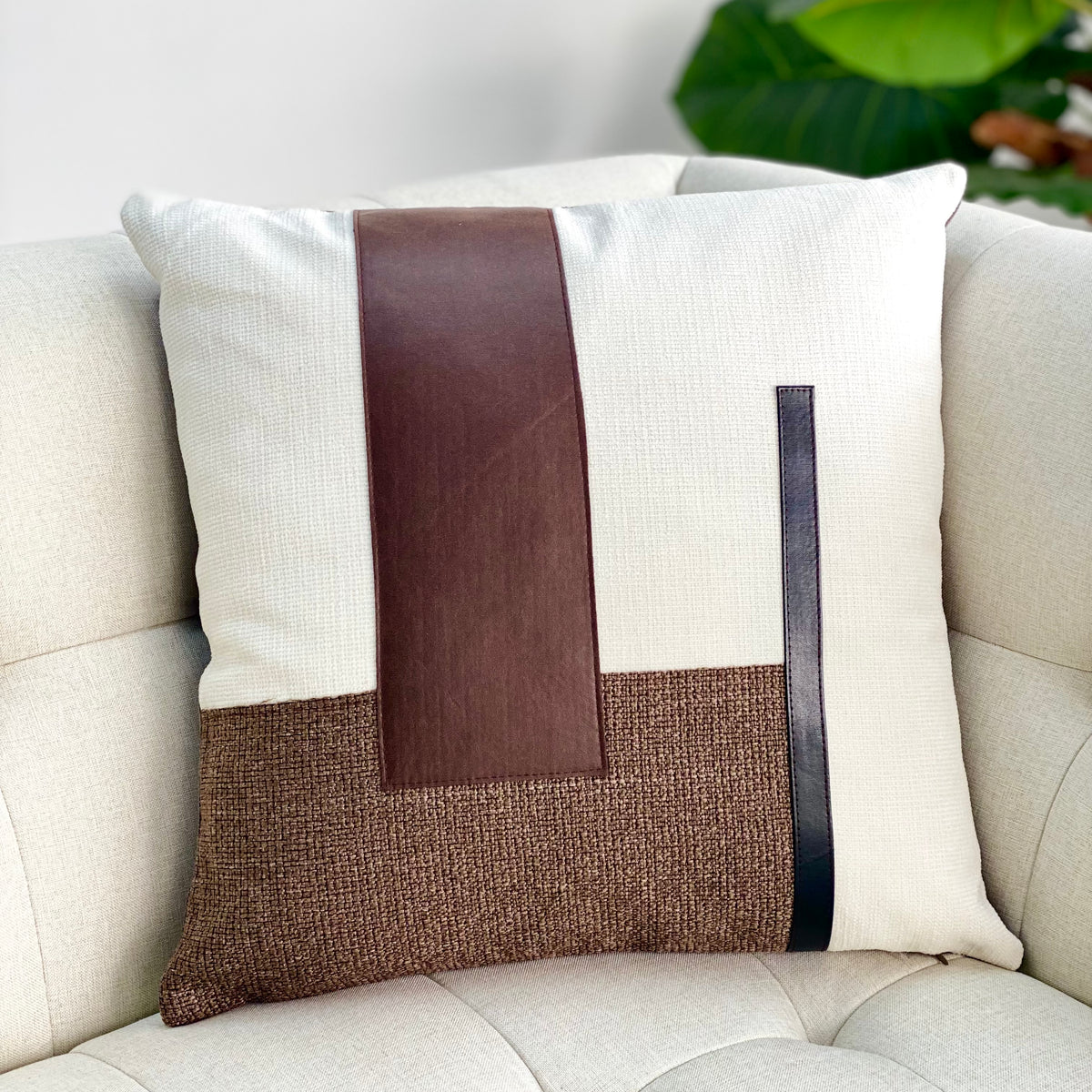 Lined Brown Patch Pillow