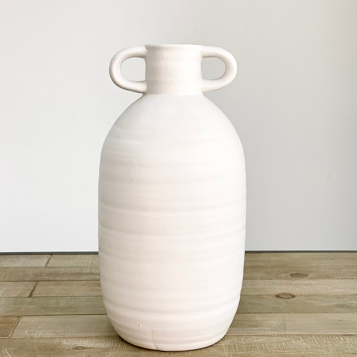 Ceramic White Bottle Vase with Side Ring Handles