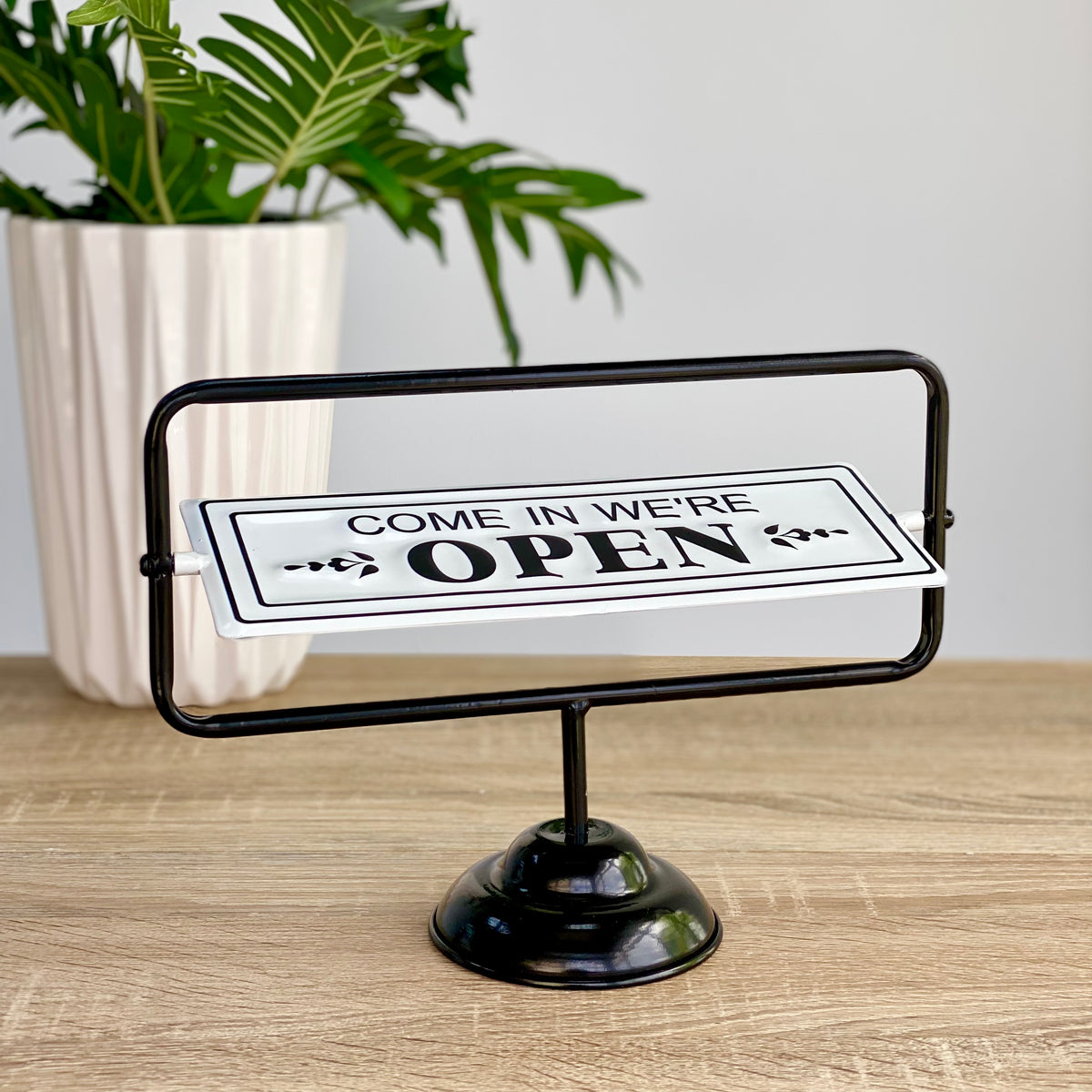 Metal Tabletop Flip Sign with "Open & Closed" Writing Message