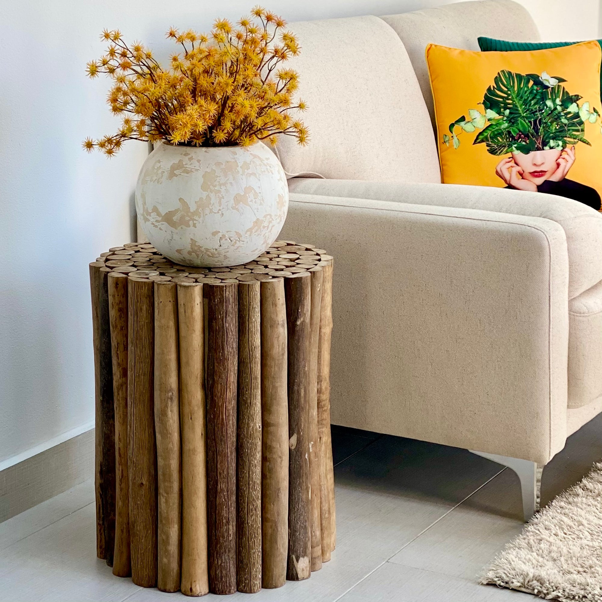Natural Wood Logs End Table