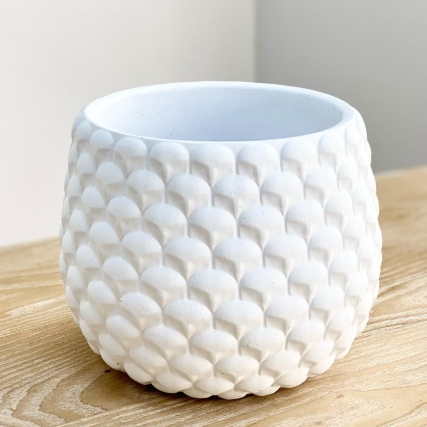 Embossed Geometric White Cement Vase