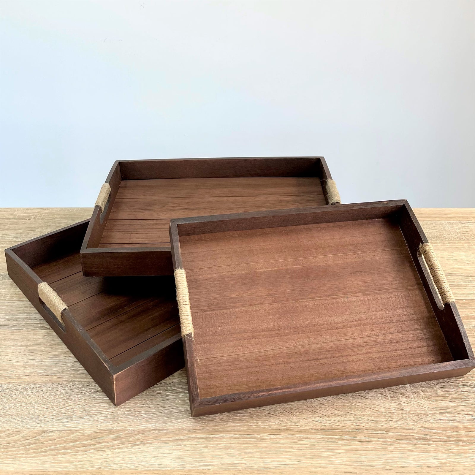 Wooden Tray With Rope Covered Handles