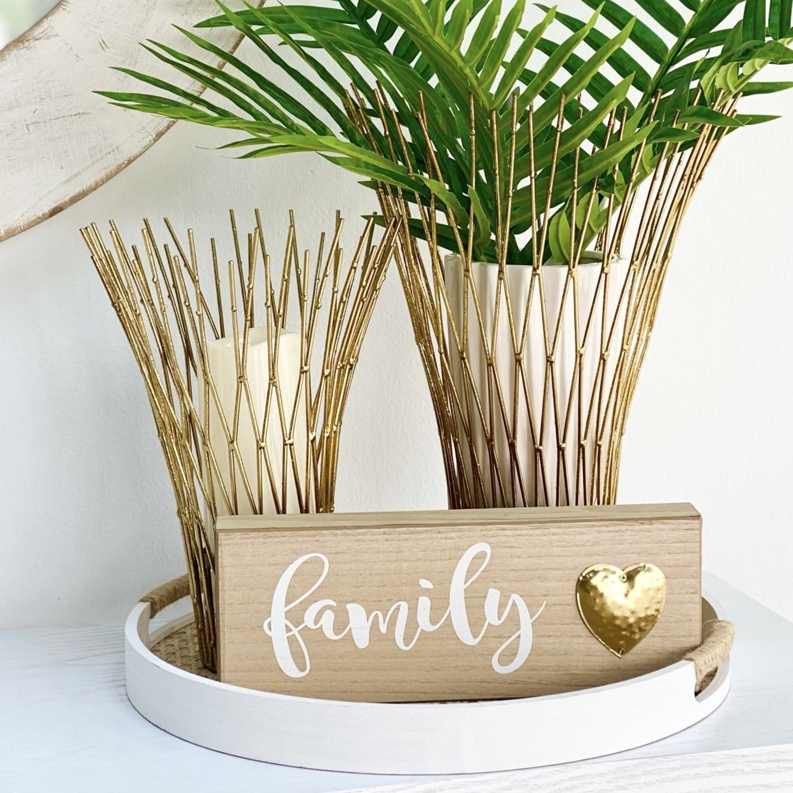 Family Wooden Sign With Gold Heart