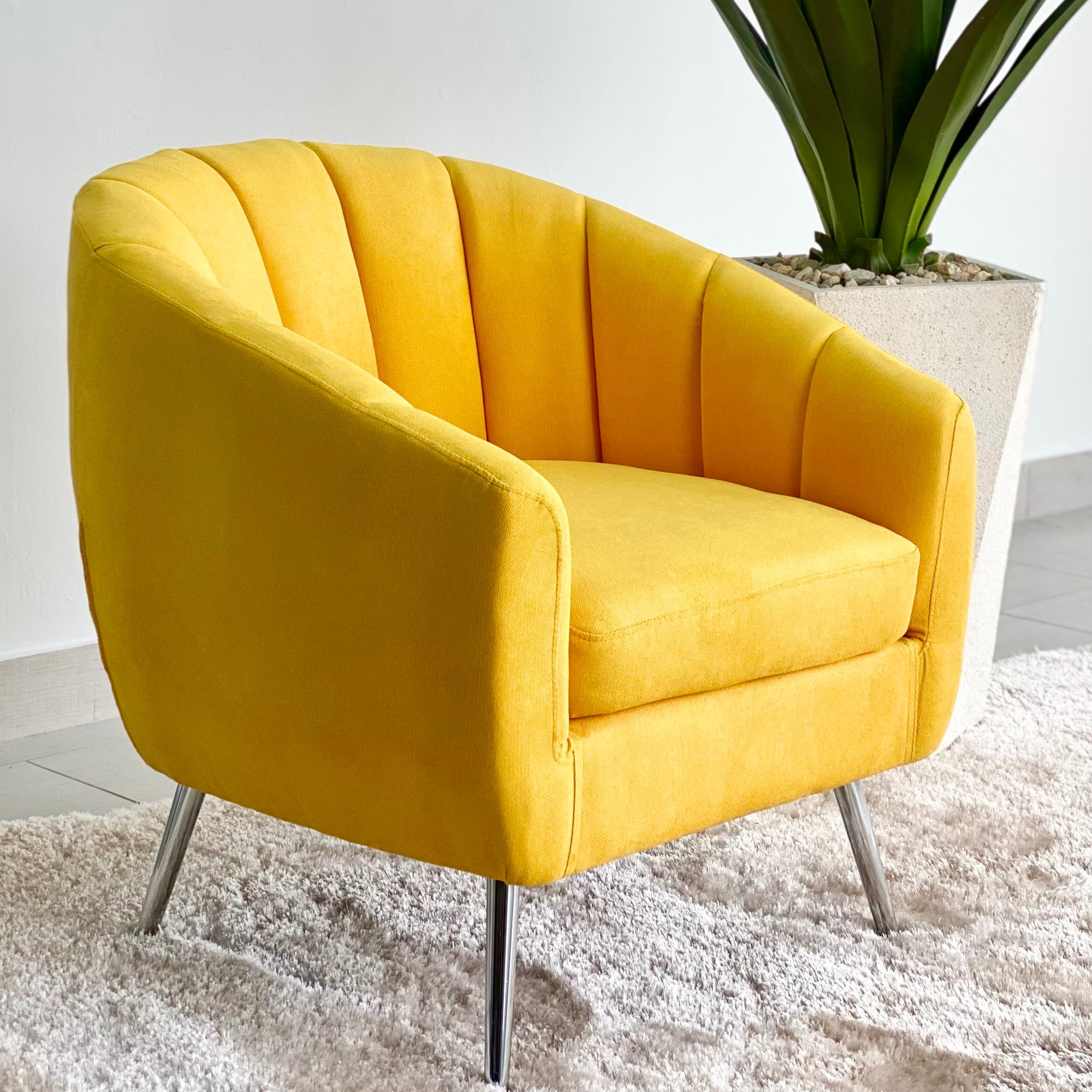 Arch Yellow Fabric Chair Silver Legs