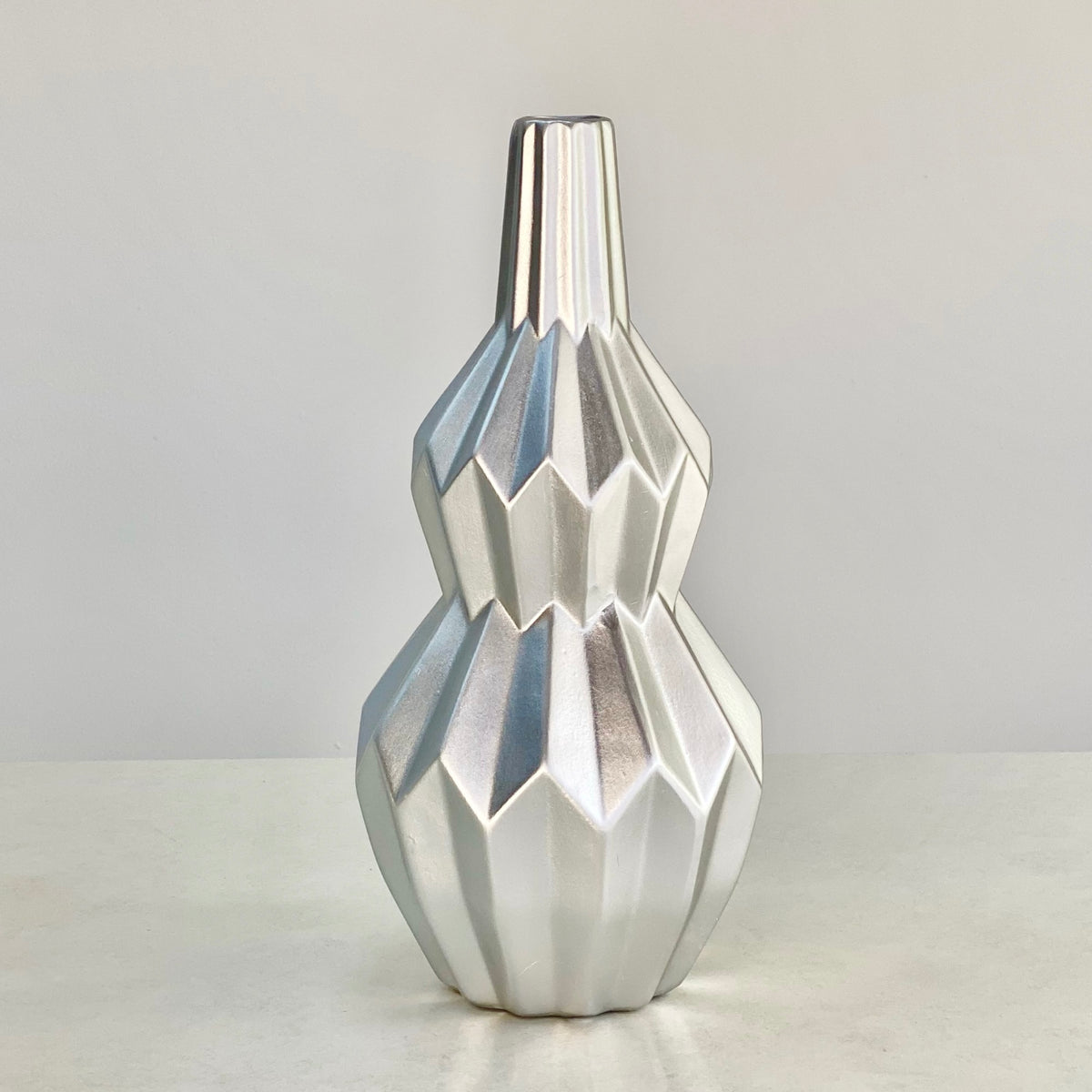 Ceramic Long Neck Silver Matte Vase