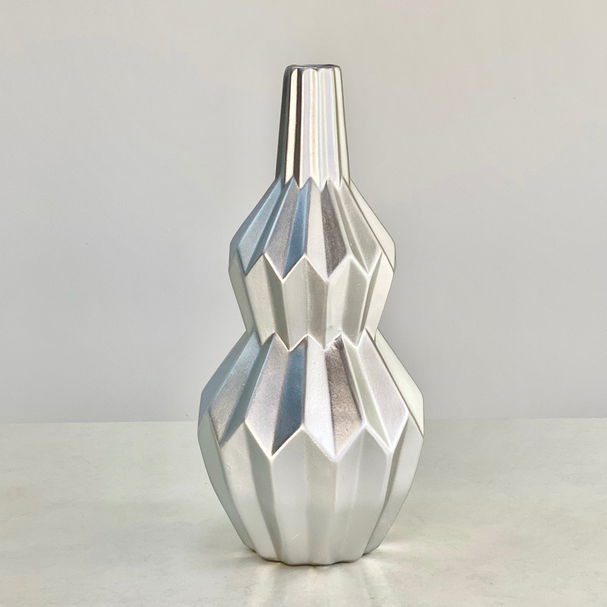 Ceramic Long Neck Silver Matte Vase