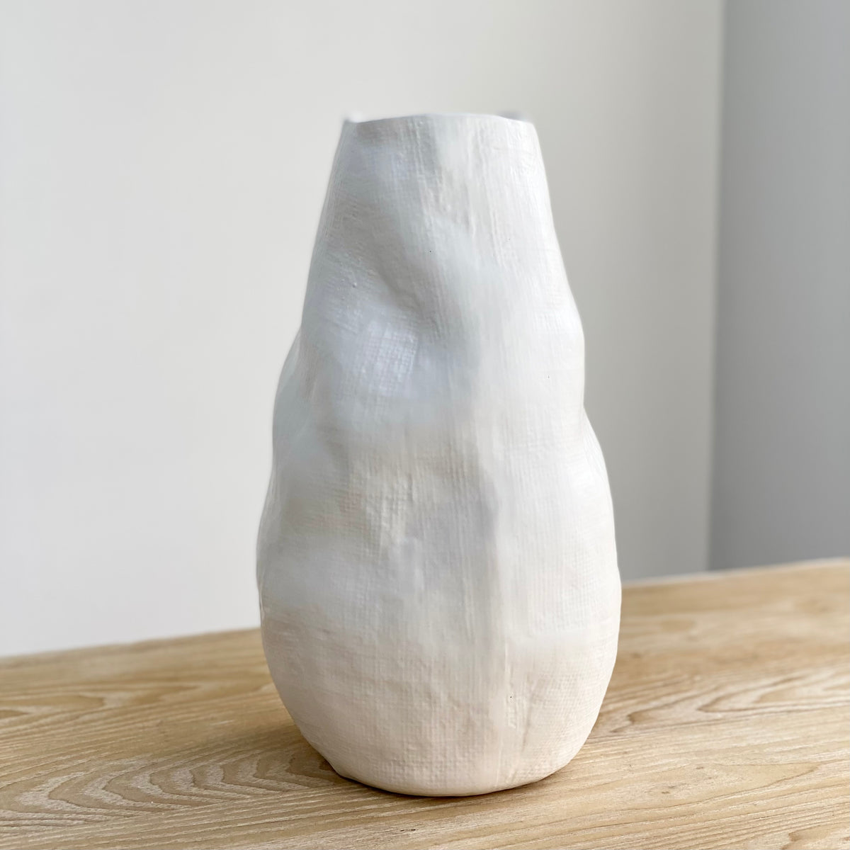 Irregular Textured Bellied White Ceramic Vase Large