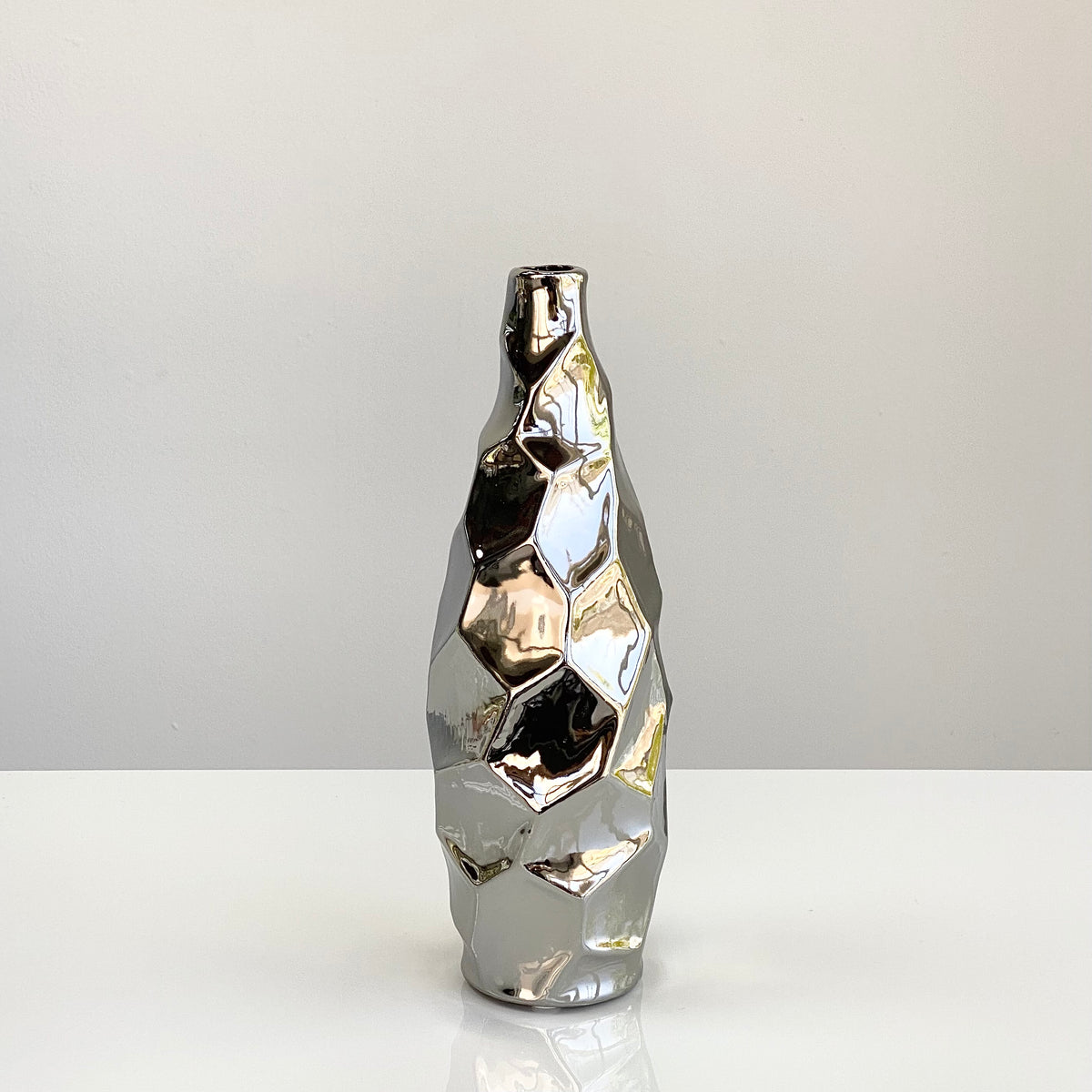 Cora Patterned Ceramic Silver Vase 10"