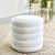 Ribbed Round Velvet White Ottoman