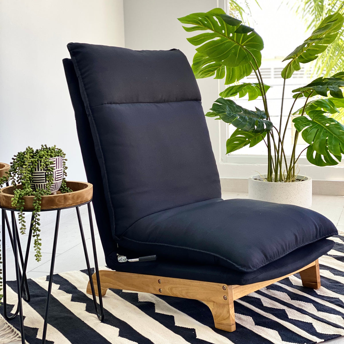 Reclining Lazy Chair Black Fabric