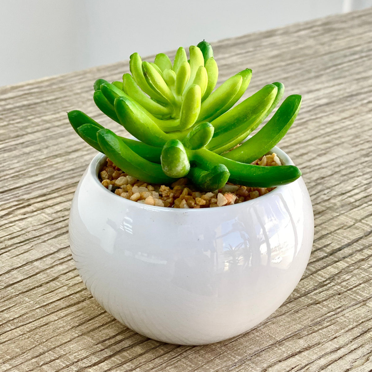 Spike Potted Faux Green Succulent White Pot