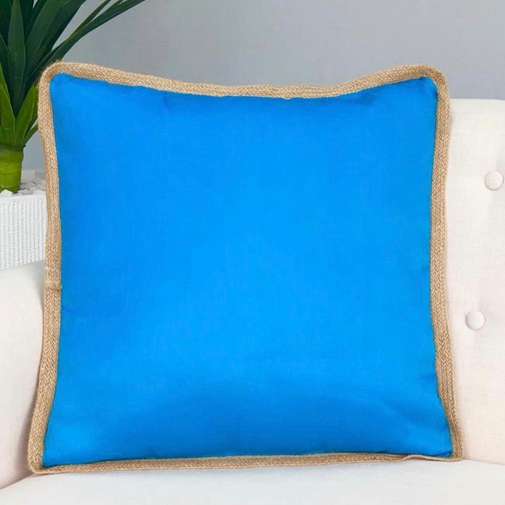 Solid Turquoise Jute Rim Pillow