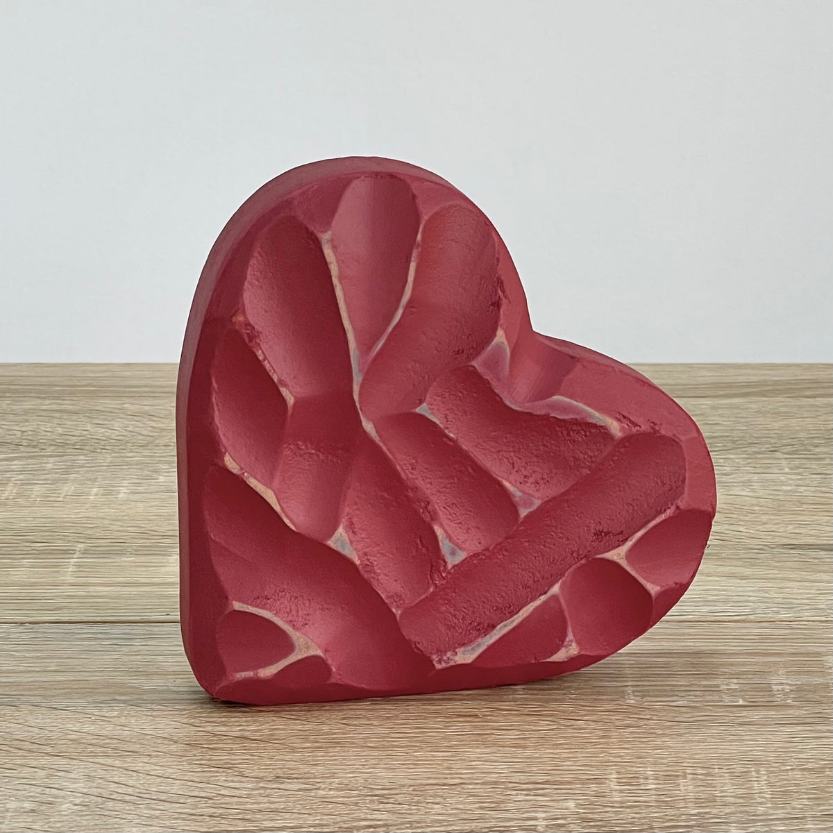 Carved Wood Standing Heart Red