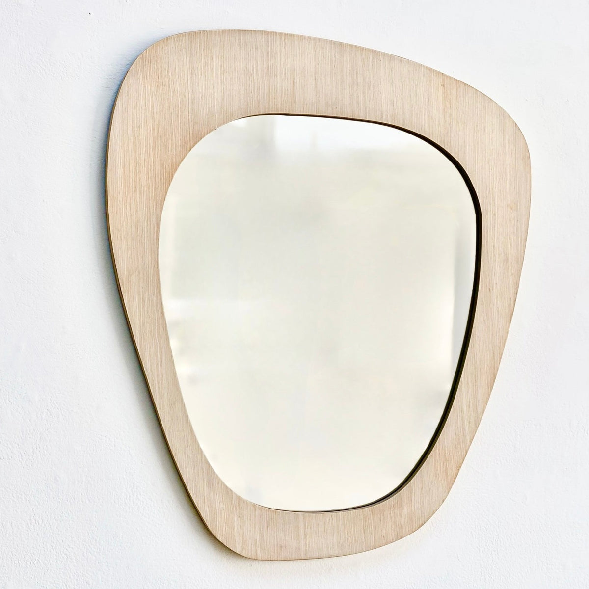 Asymmetrical Natural Wood Wall Mirror