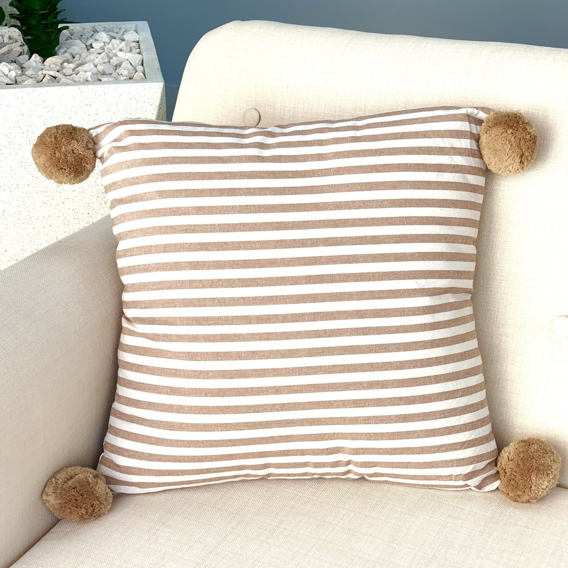 Pillow set embroidered discount pom pom stripe