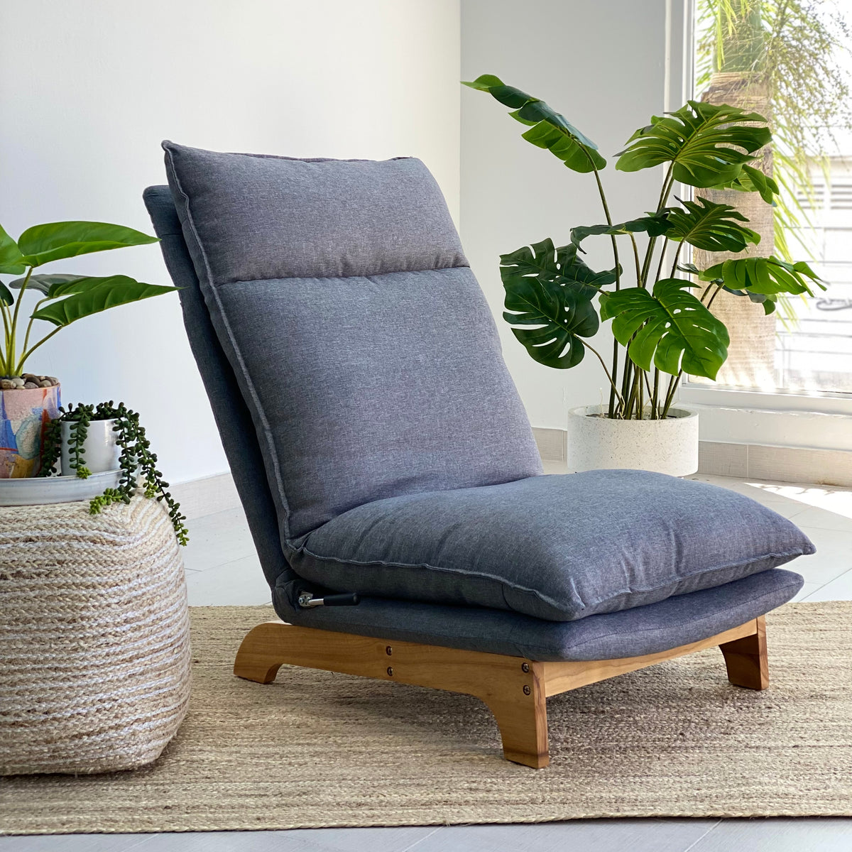 Reclining Lazy Chair Gray Fabric