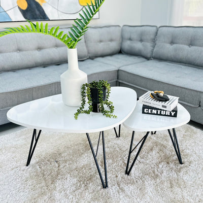 Curved Triangle White Coffee Table Set