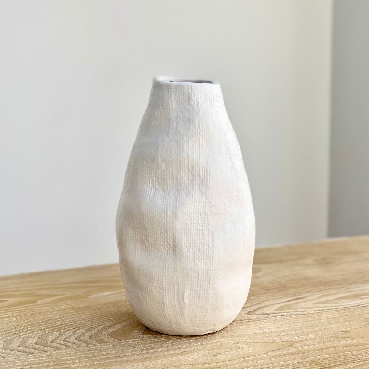 Irregular Textured Bellied White Ceramic Vase Small