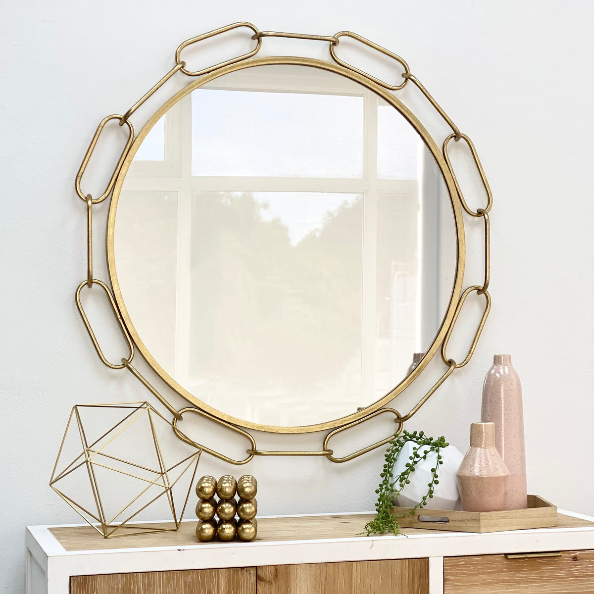 Luxe Round Gold Chain Link Wall Mirror