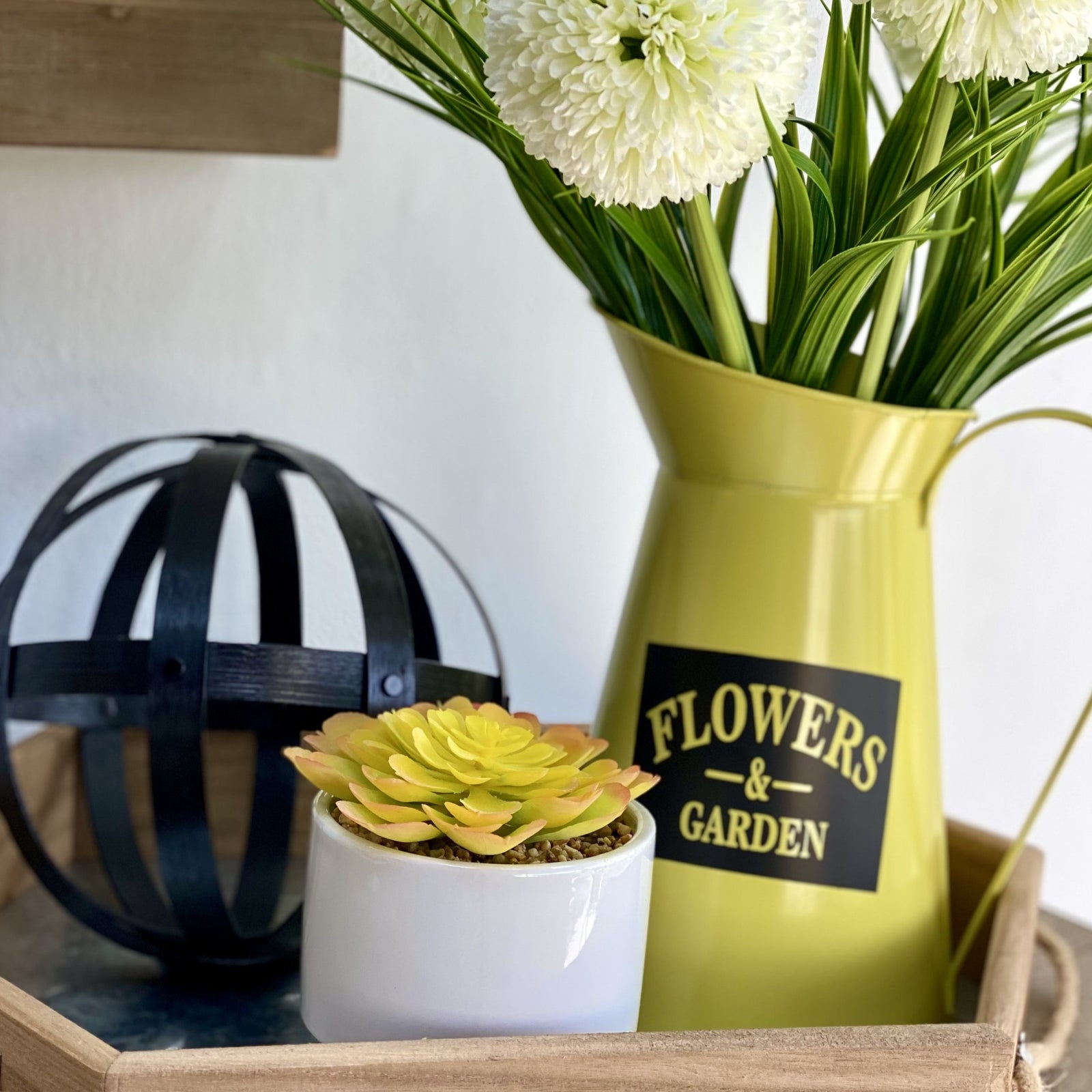 Metal Round Pitcher Yellow Vase