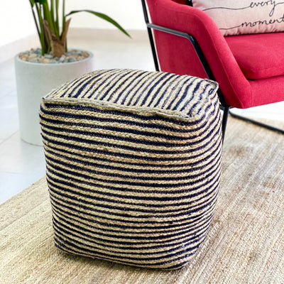 Jute and Coconut Black Stripes Ottoman