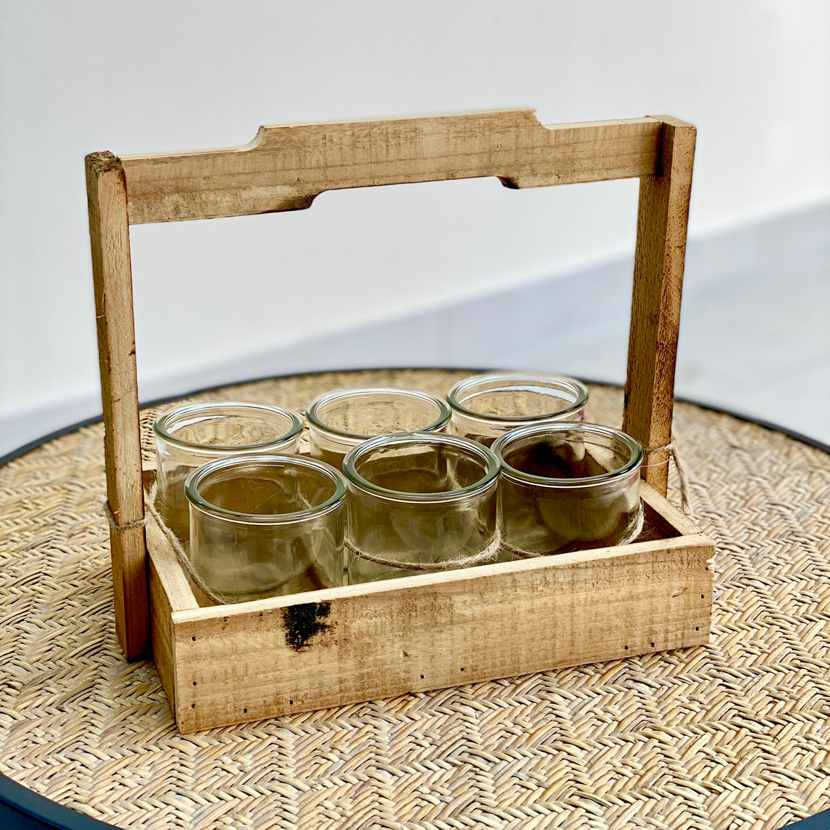 Wooden Planter Box With 6 Round Glass Planter