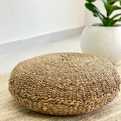 Sea Grass and Coconut Natural Capsule Round Pouf