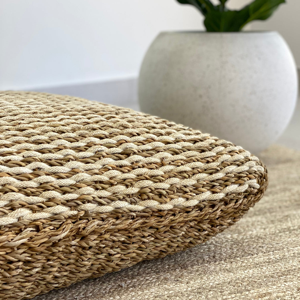Sea Grass and Coconut White Natural Two Sides Capsule Pouf