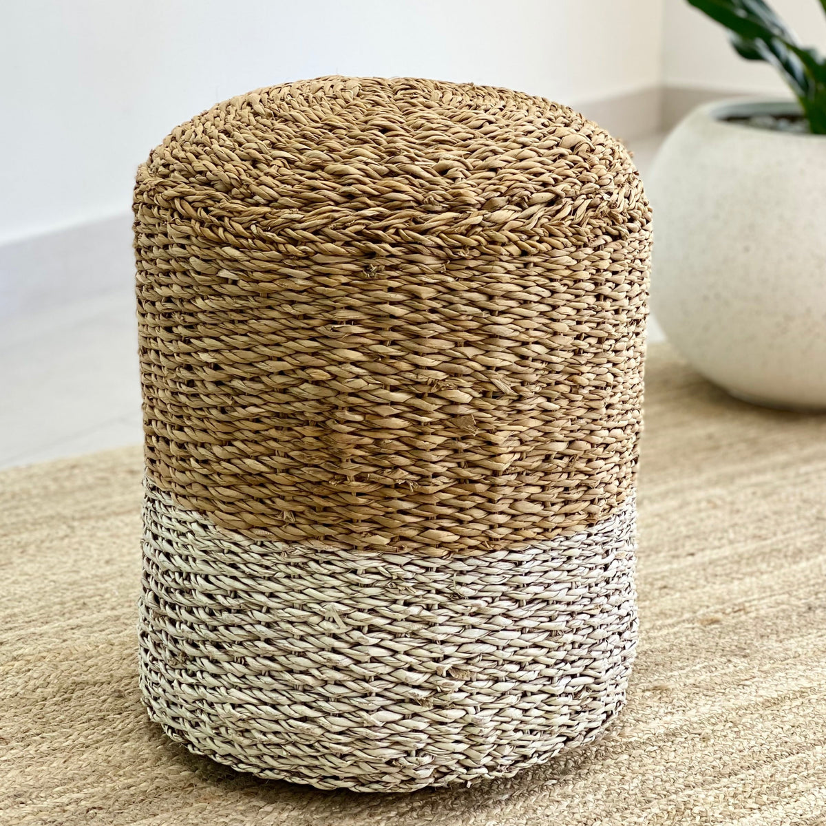 Grass and Coconut Natural Round Ottoman