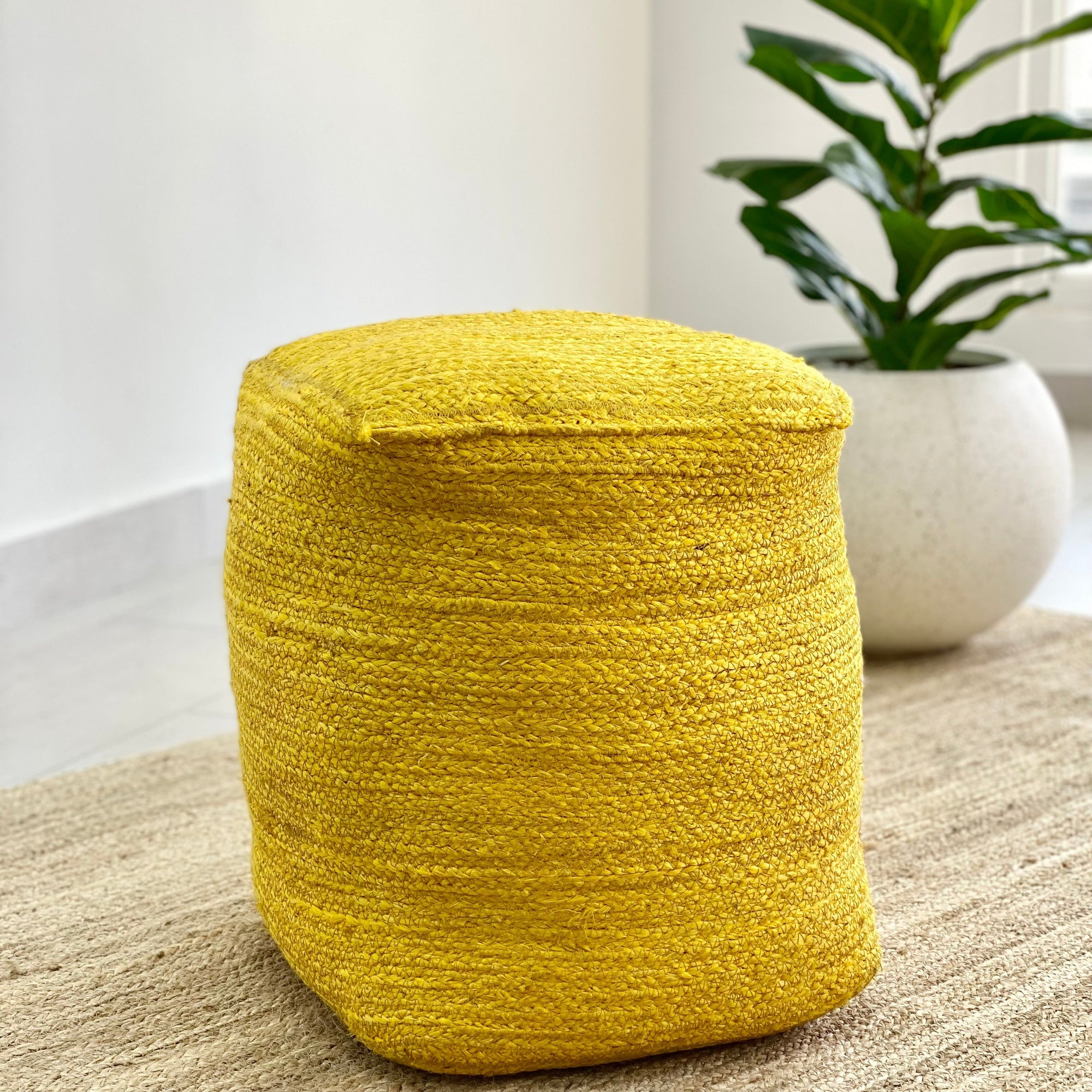 Jute and Coconut Yellow Ottoman