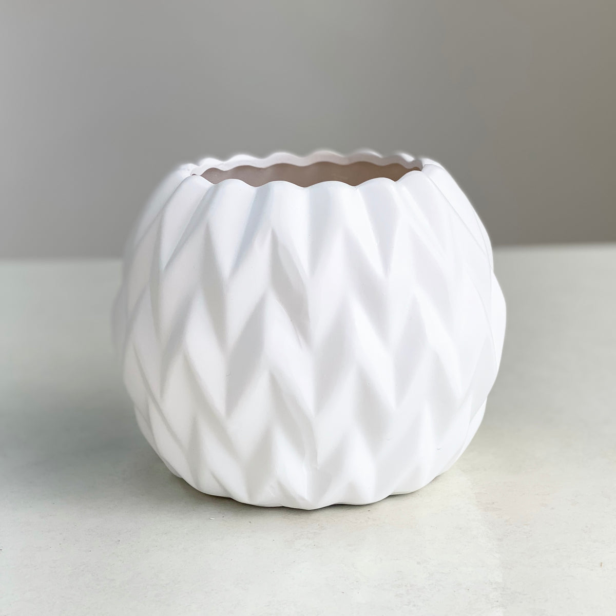 Embossed Wave Matte White Vase