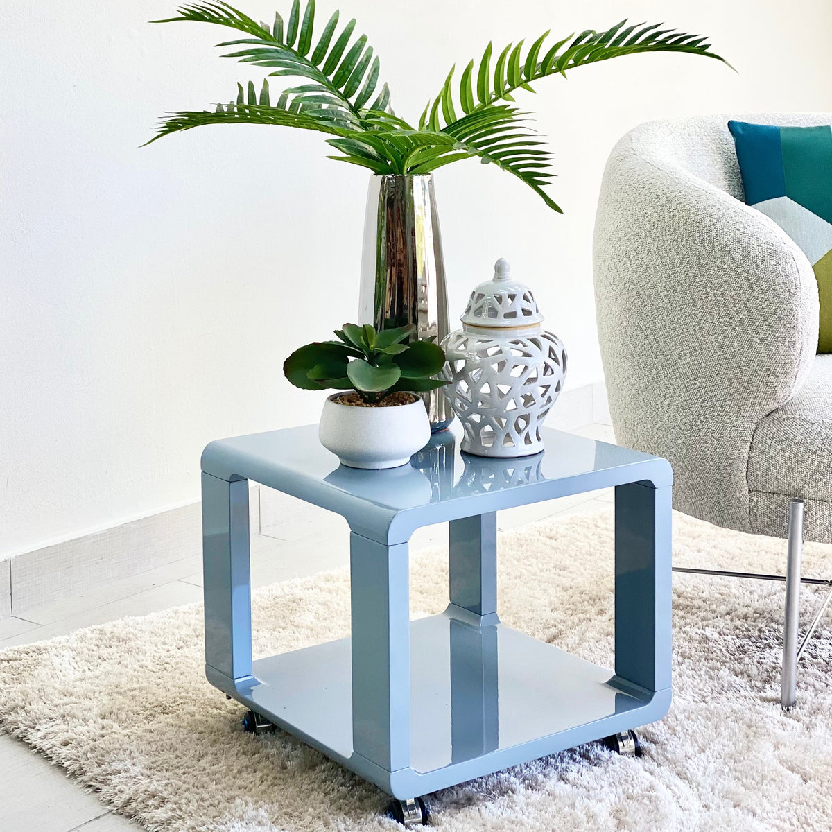 Lacquer Square Gray Side Table