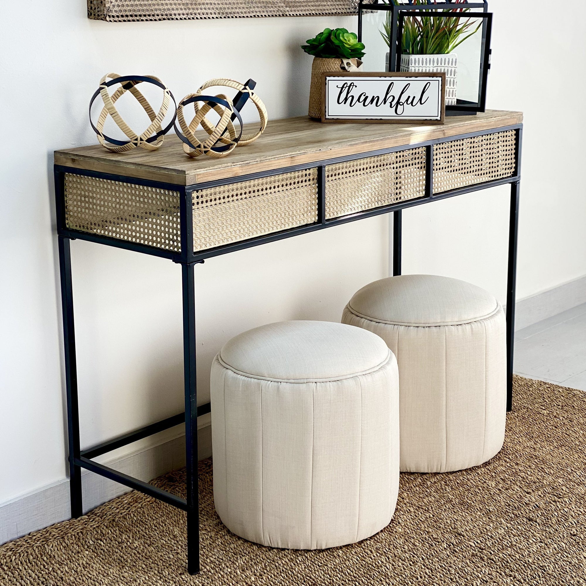 Nature Rattan Look Console Black Table