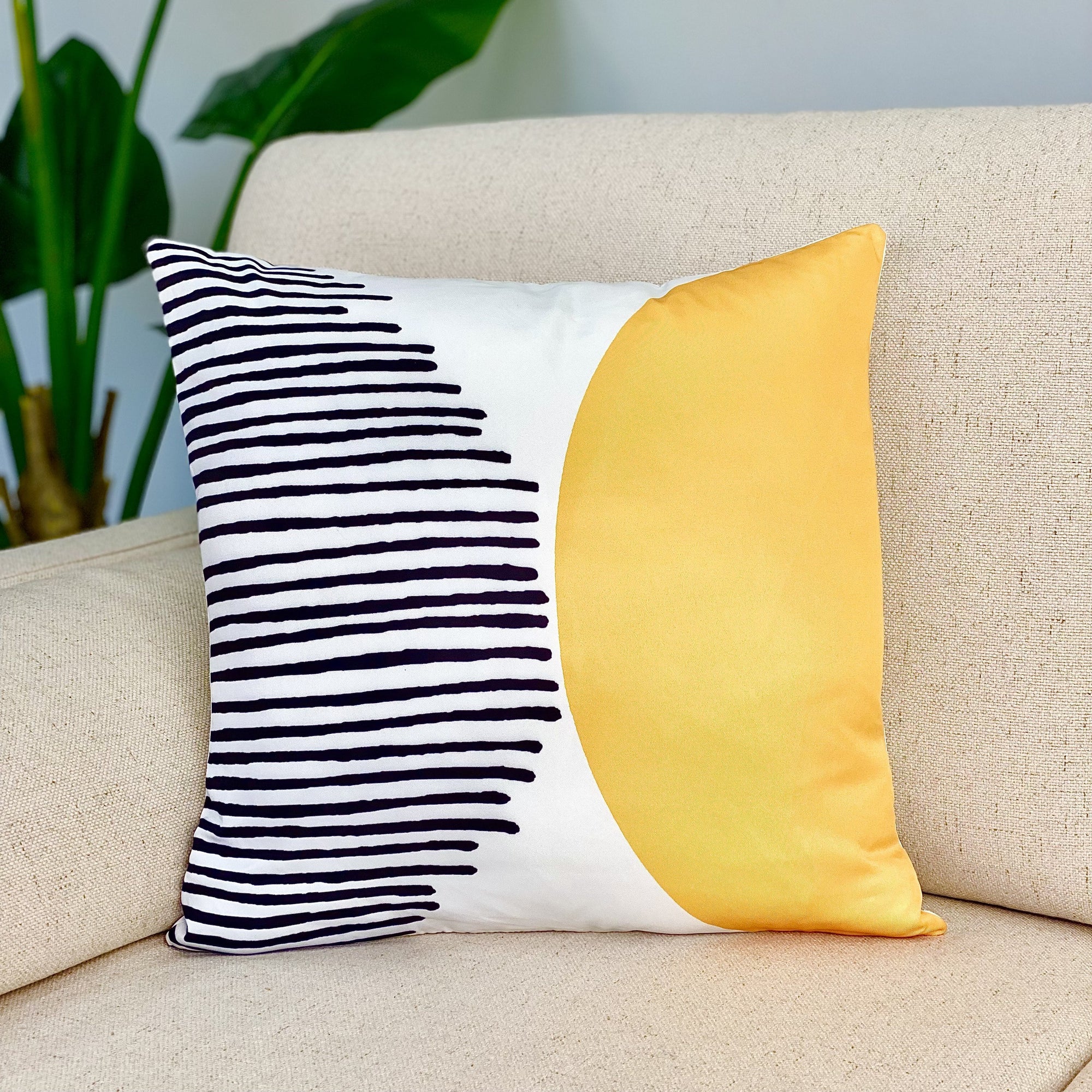 Dual Black and Yellow Abstract Printed Pillow