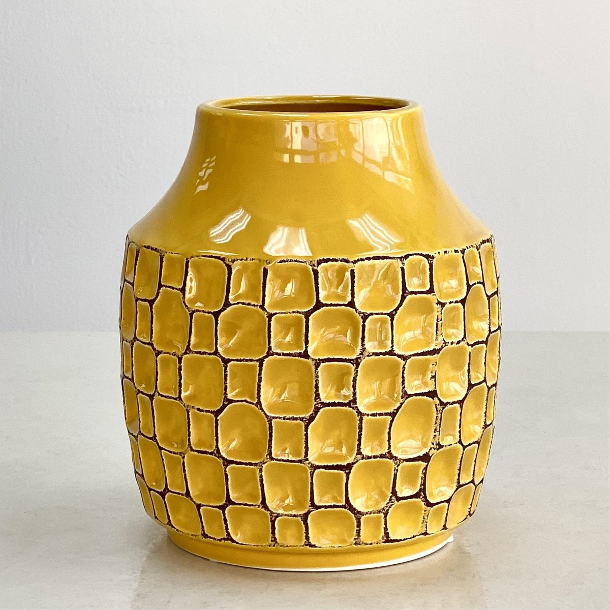 Ceramic Round Yellow Mustard Vase