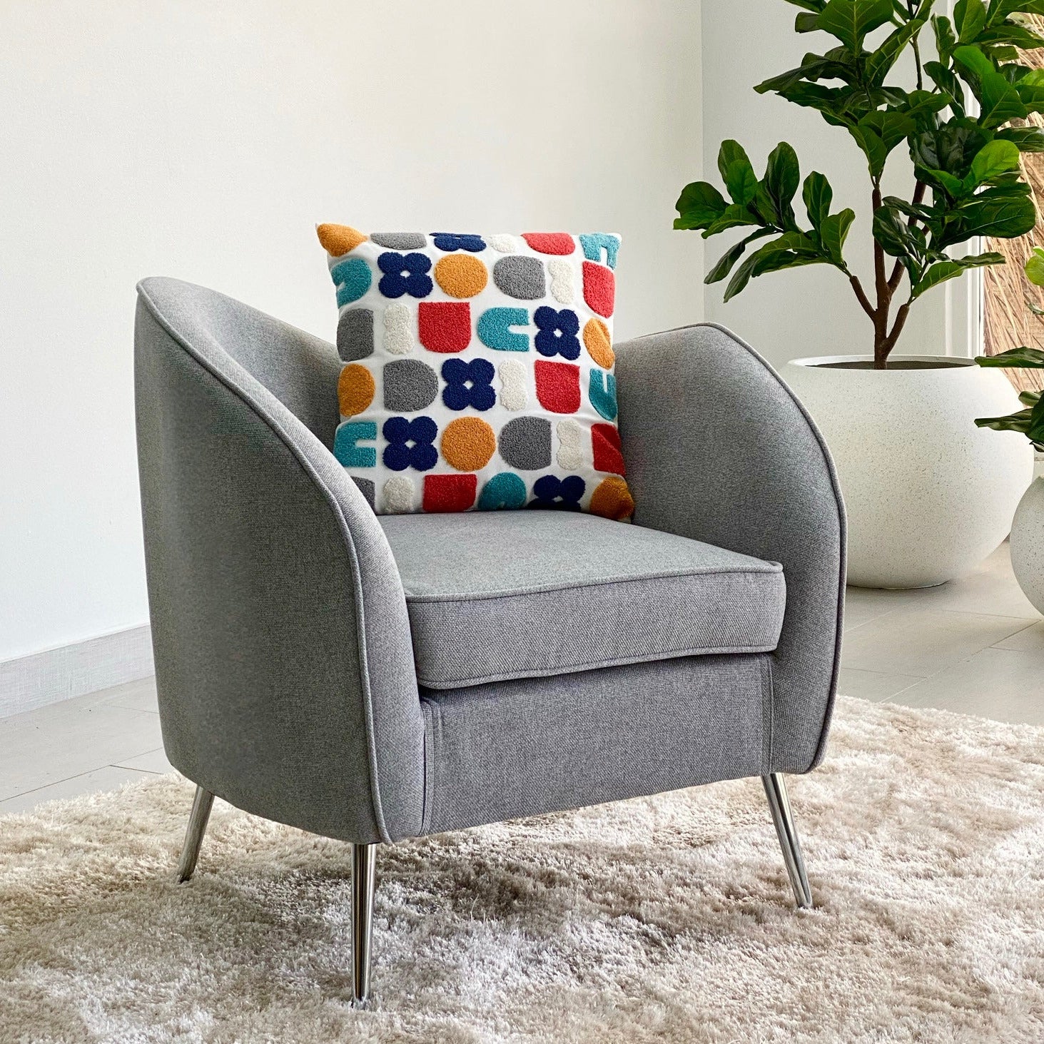 Wavy Gray Fabric Chair Silver Legs