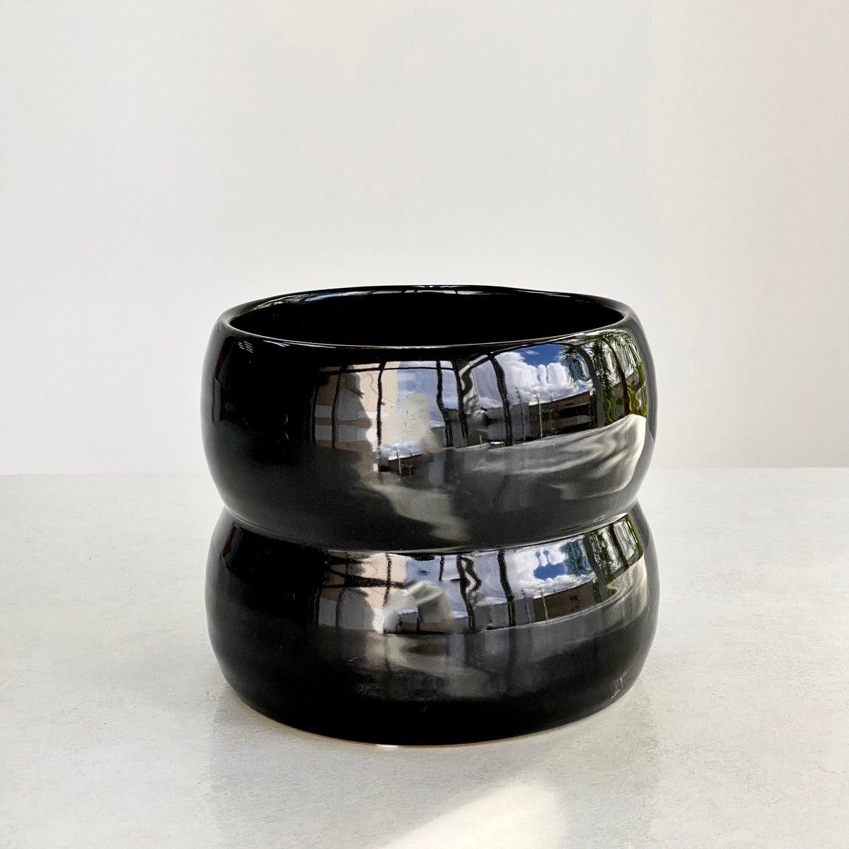 Ceramic Black Ribbed Vase