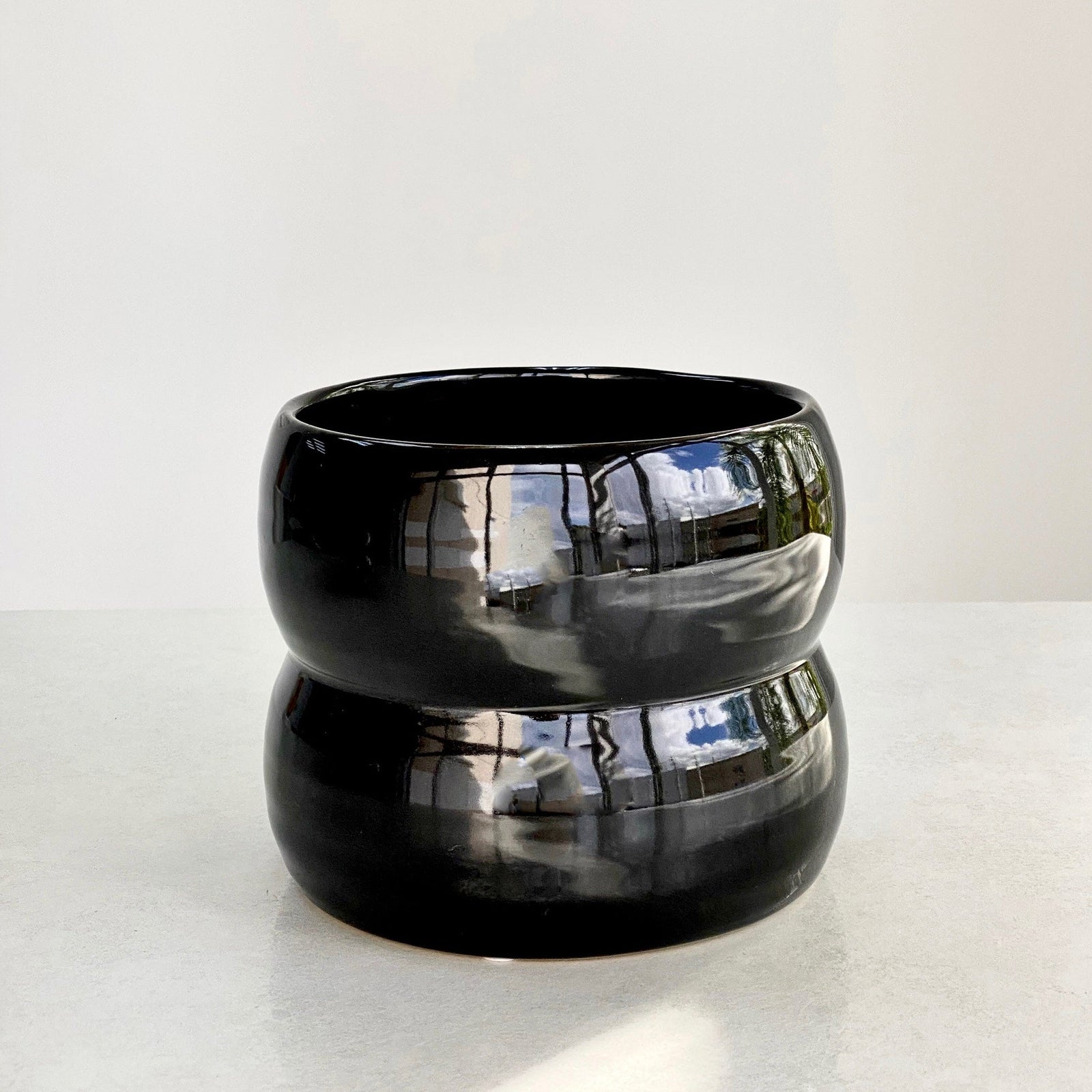 Ceramic Black Ribbed Vase