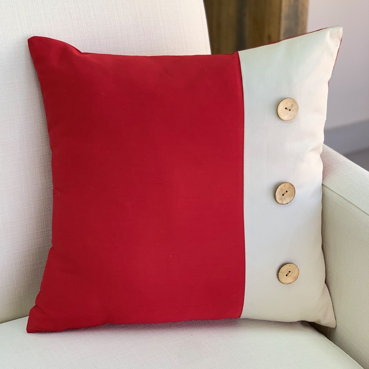 Wood Buttons Red Pillow Decora Home