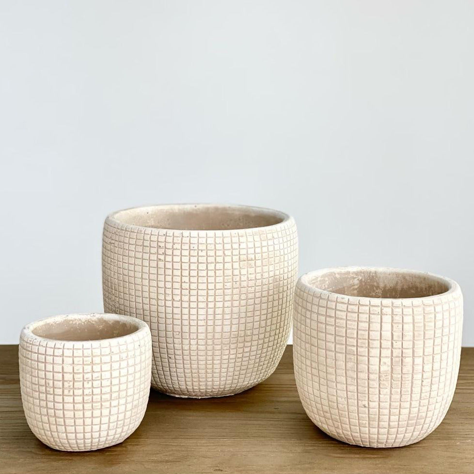 "Wicker" Cement Round Large Pot