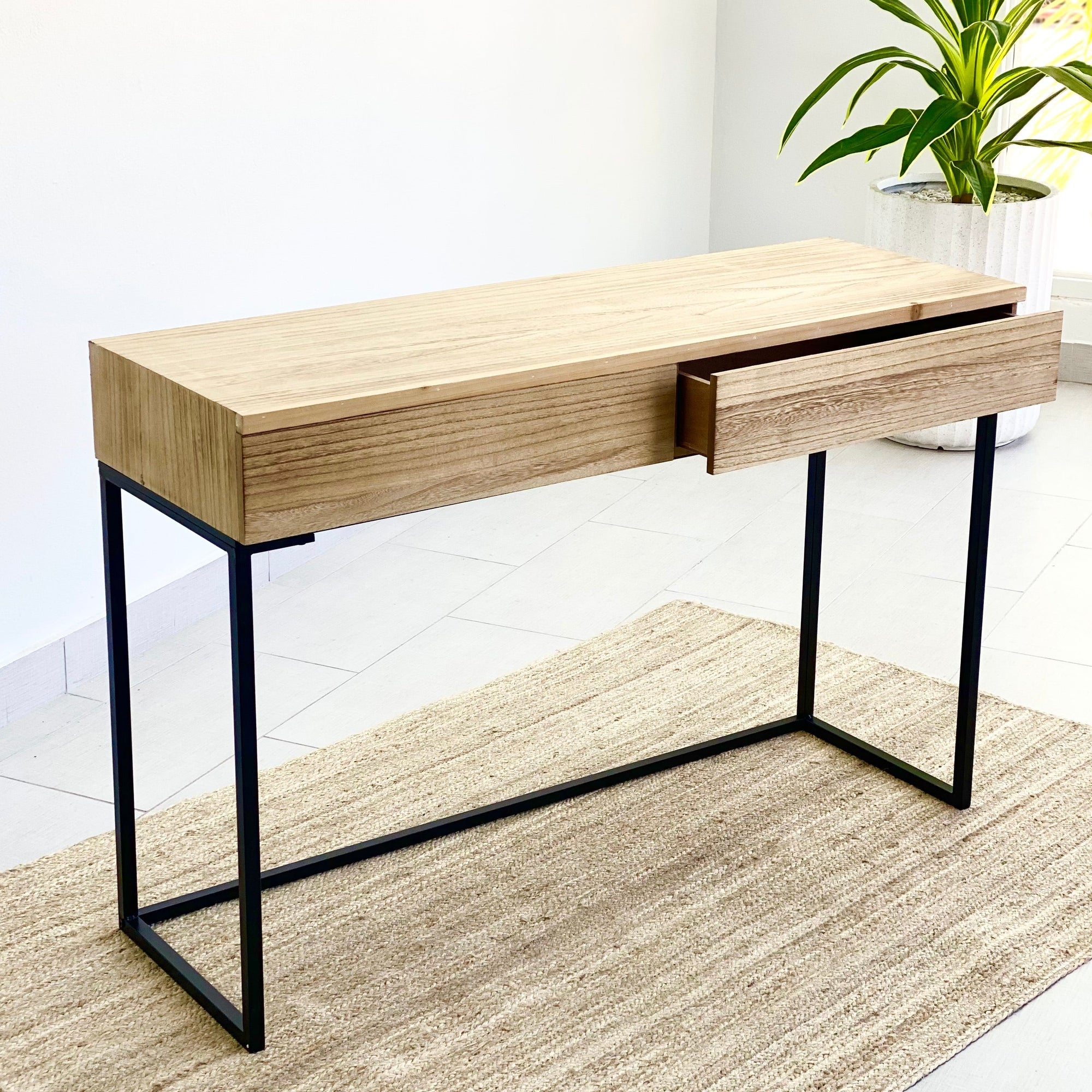 Natural Wood Console Table With Drawers