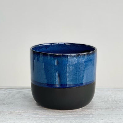 Ceramic Black and Blue Round Small Pot