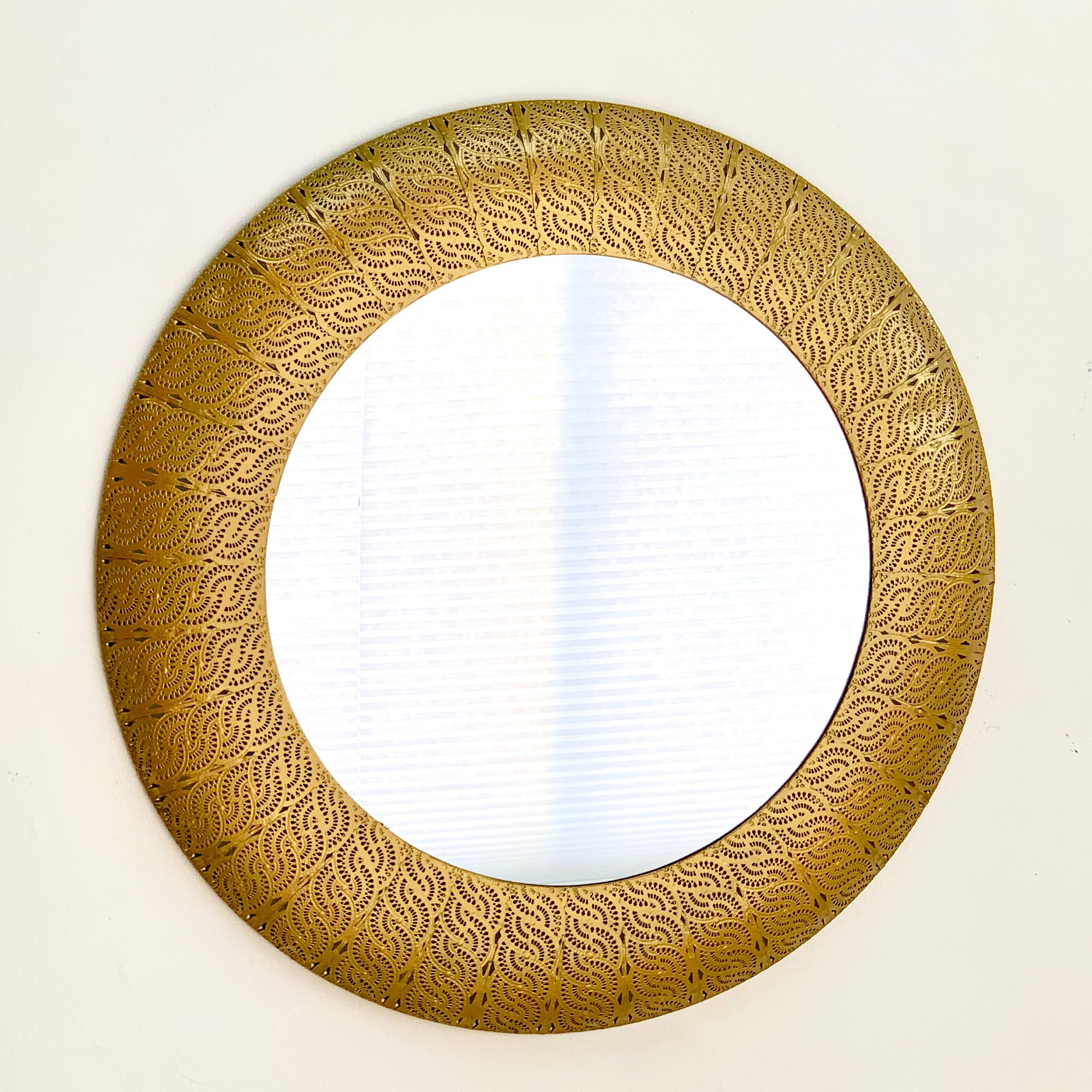 Embossed Gold Metal Round Mirror