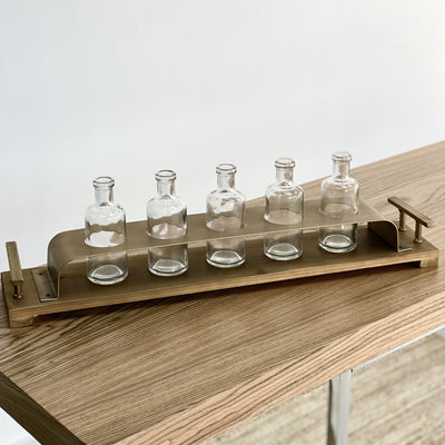 Multi Glass Bottles Rectangular Wood Base