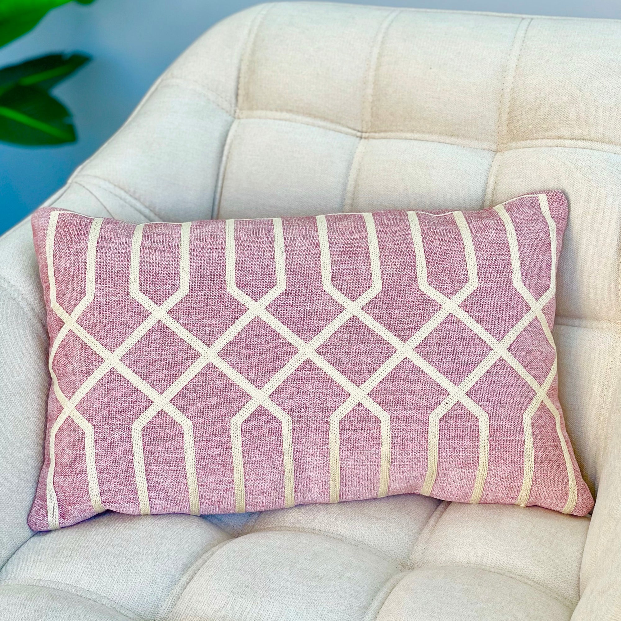 Embroidered Sofi Pink Long Pillow