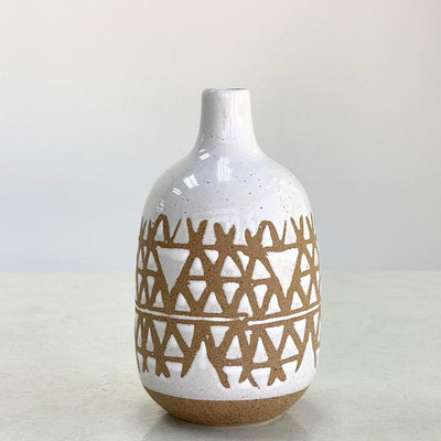 Ceramic White Vase with Ethnic Design