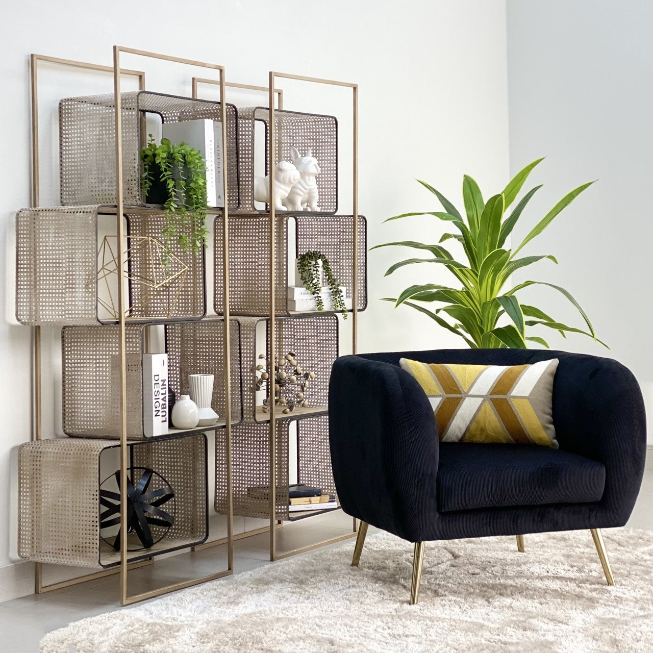 Wood and Metal Rattan Look Bookshelf